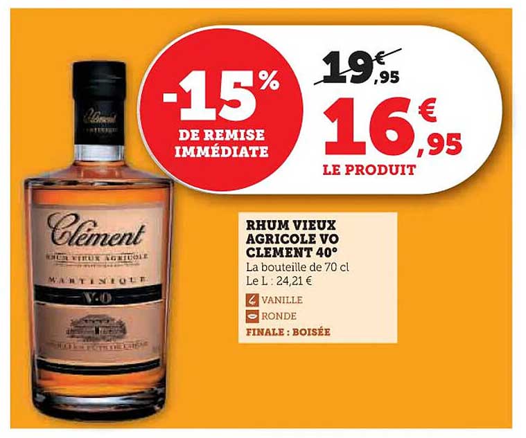 RHUM VIEUX AGRICOLE VO CLÉMENT 40°