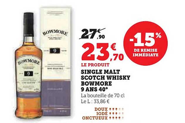SINGLE MALT SCOTCH WHISKY BOWMORE 9 ANS 40°