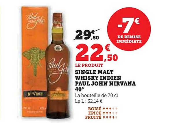 SINGLE MALT WHISKY INDIEN PAUL JOHN NIRVANA 40°