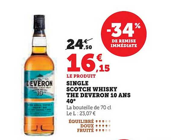 SINGLE SCOTCH WHISKY THE DEVERON 10 ANS 40°