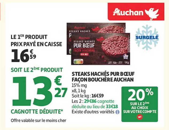 STEAKS HACHÉS PUR BŒUF FAÇON BOUCHÈRE AUCHAN