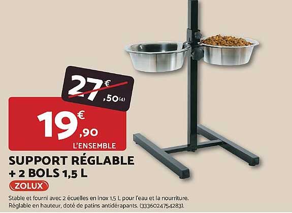 SUPPORT RÉGLABLE + 2 BOLS 1,5 L