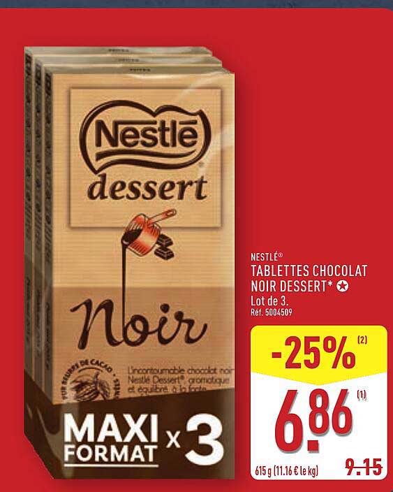 TABLETTES CHOCOLAT NOIR DESSERT LOT DE 3