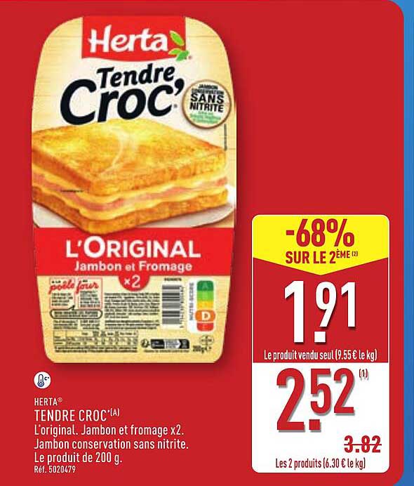 TENDRE CROC L'Original Jambon et Fromage x2