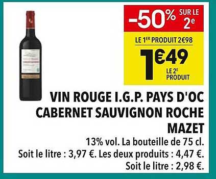 VIN ROUGE I.G.P. PAYS D'OC CABERNET SAUVIGNON ROCHE MAZET