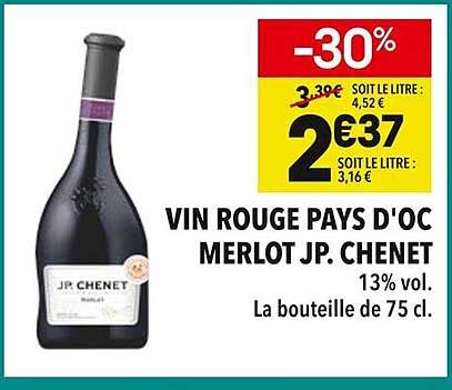 VIN ROUGE PAYS D'OC MERLOT JP. CHENET