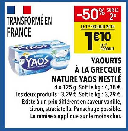 YAOURTS À LA GREQUE NATURE YAOS NESTLÉ