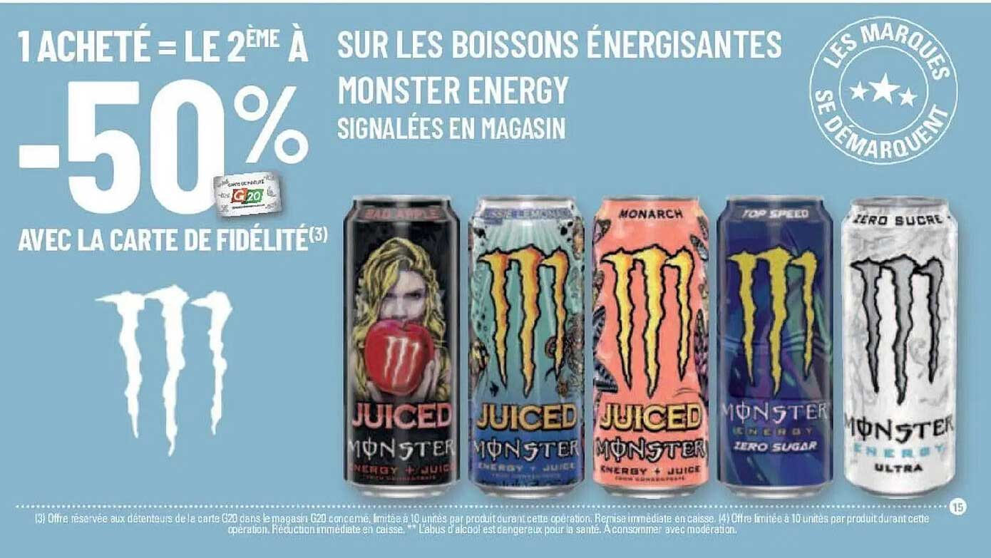 -50% SUR LES BOISSONS ÉNERGISANTES MONSTER ENERGY