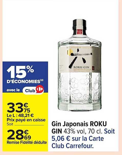 Gin Japonais ROKU GIN 43% vol, 70 cl.