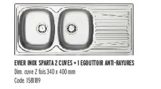 ÉVIER INOX SPARTA 2 CUVES + 1 ÉGOUTTOIR ANTI-RAYURES