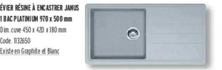 ÉVIER RÉSINE À ENCASTRER JANUS 1 BAC PLATINIUM 970 x 500 mm