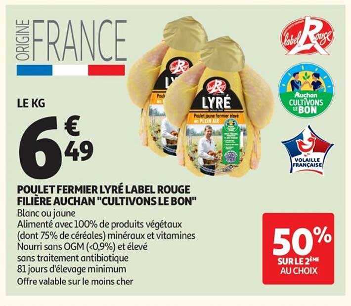 Promo Poulet Fermier Lyré Label Rouge Filière Auchan 