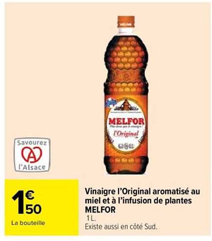 Vinaigre l'Original aromatisé au miel et à l'infusion de plantes MELFOR 1 L.