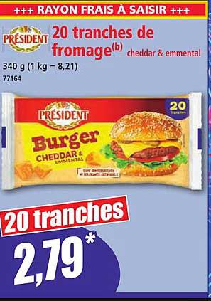 20 tranches de fromage cheddar & emmental