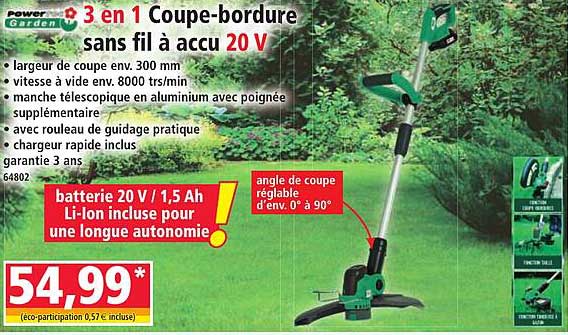 3 en 1 Coupe-bordure sans fil à accu 20 V