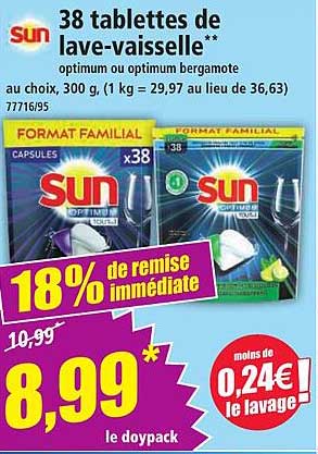 38 tablettes de lave-vaisselle** optimum ou optimum bergamote