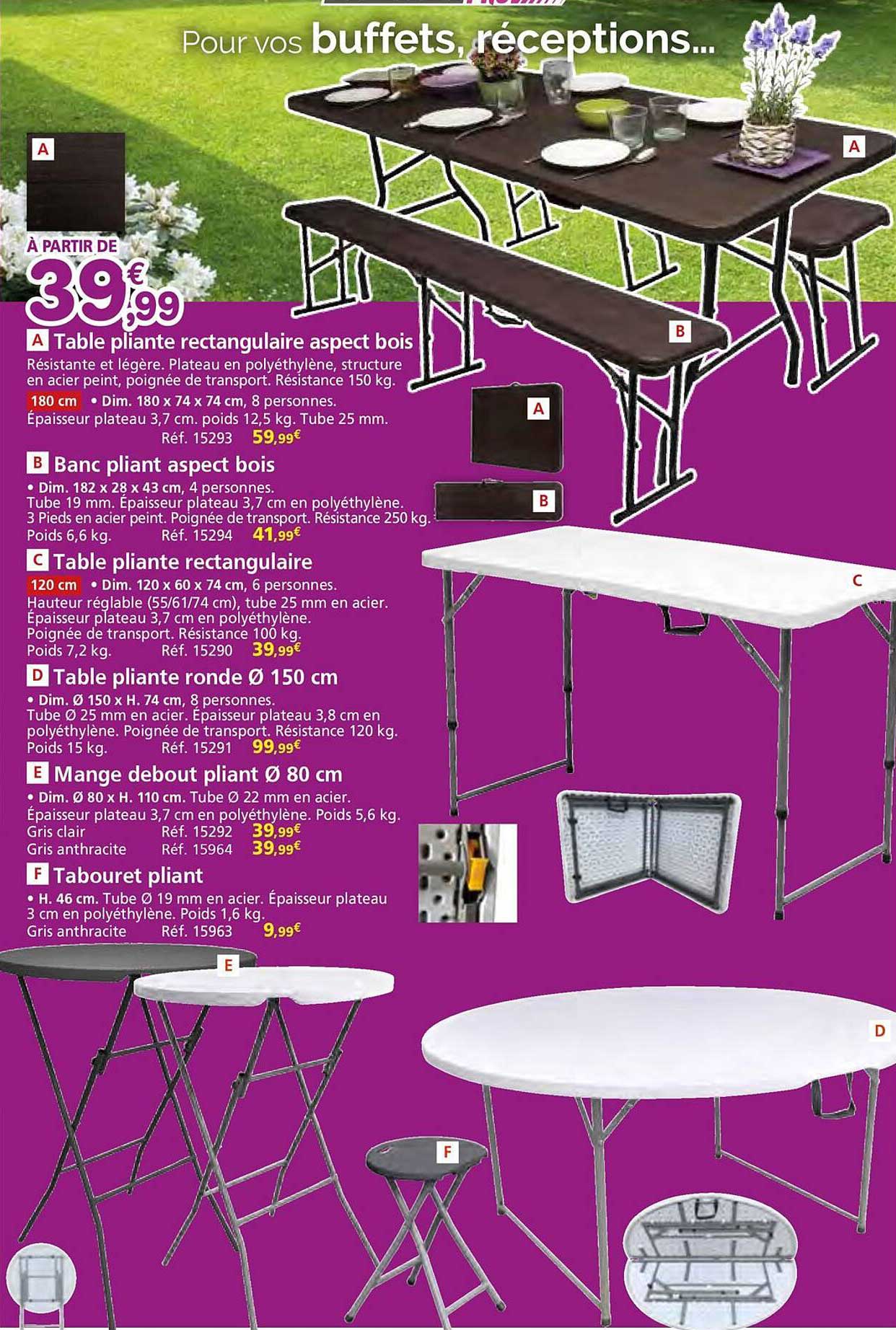 À partir de 39,99 € Table pliante rectangulaire aspect bois