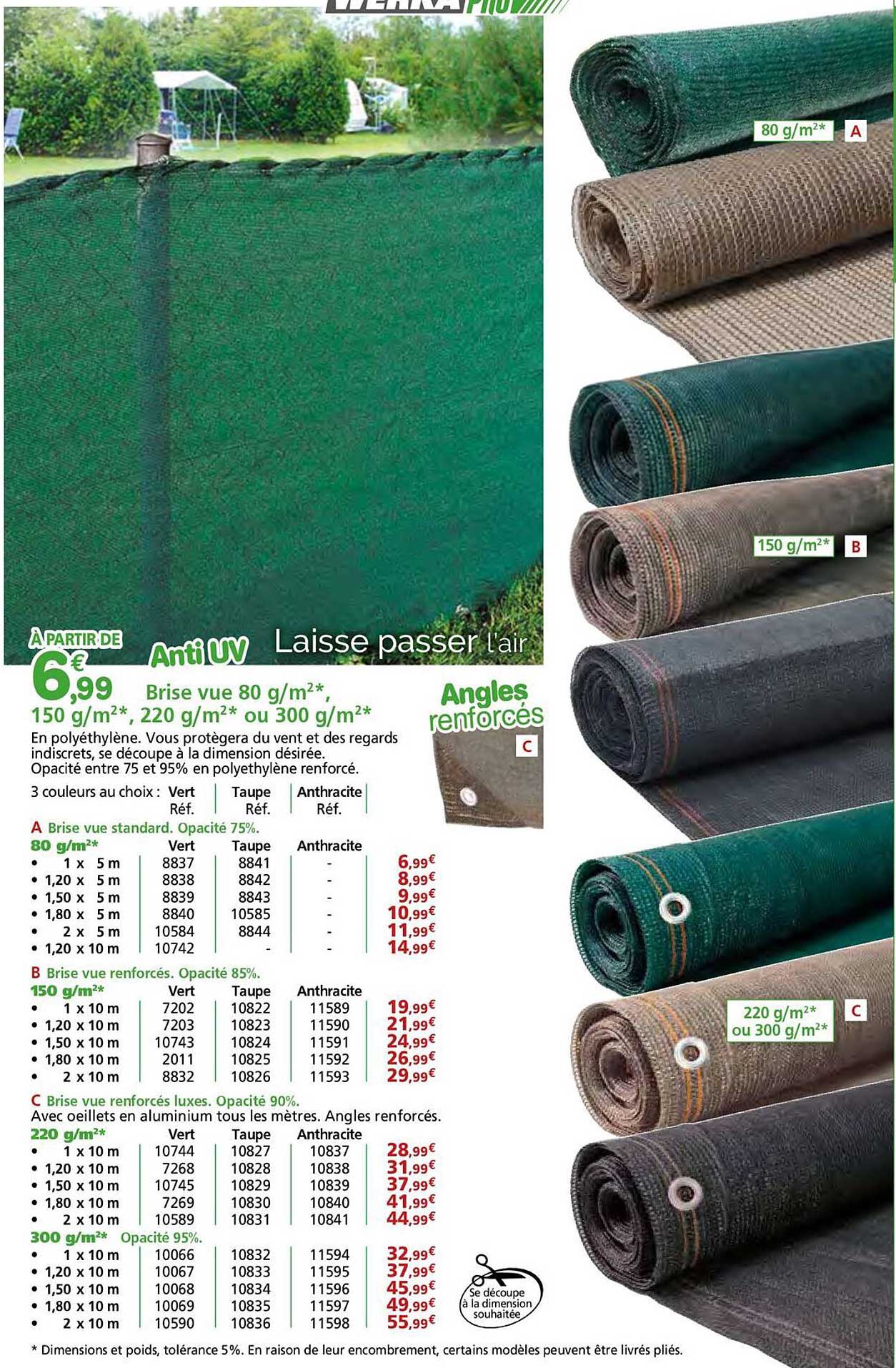 À partir de 6€99 - Brise vue 80 g/m²*