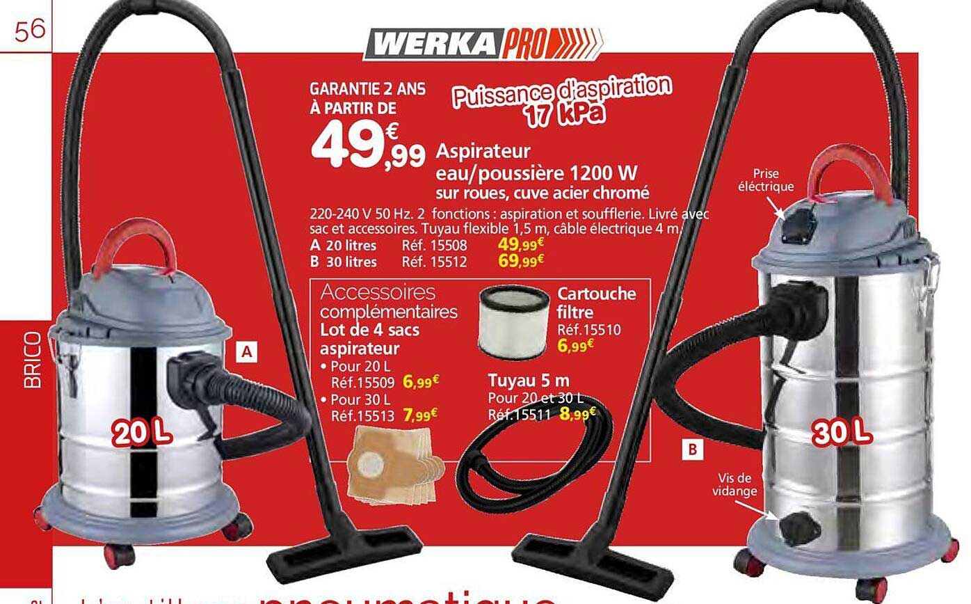 Aspirateur eau/poussière 1200 W sur roues