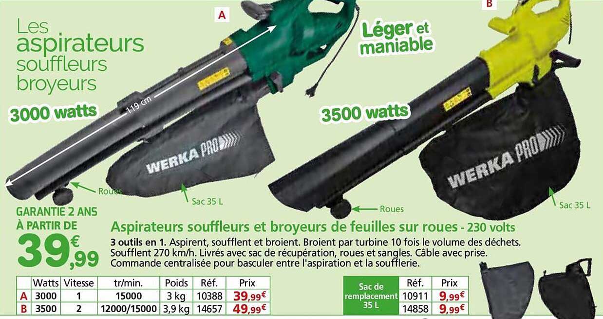 Aspirateurs souffleurs et broyeurs de feuilles sur roues - 3000 watts
