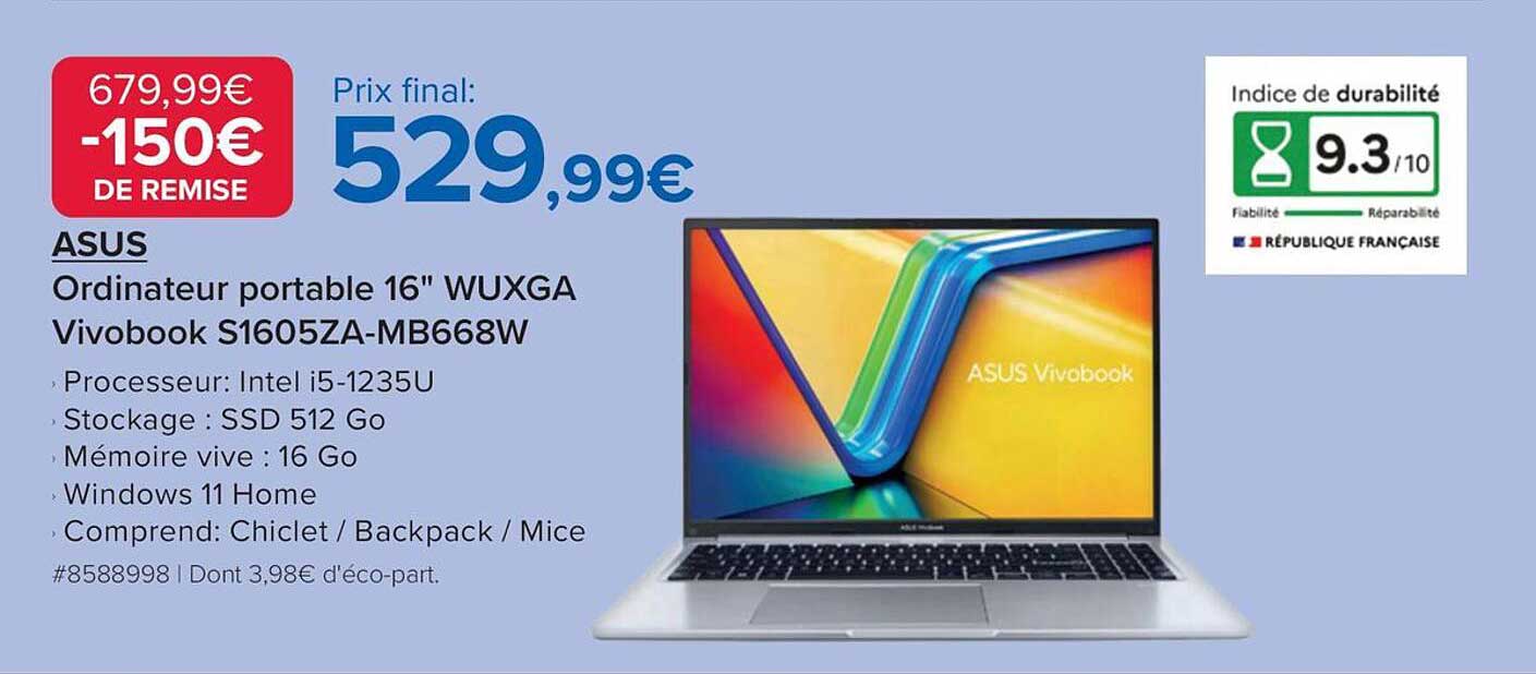 ASUS Ordinateur portable 16" WUXGA Vivobook S1605ZA-MB668W