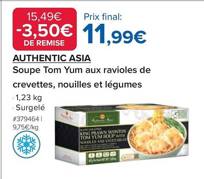 Authentic Asia Soupe Tom Yum aux ravioles de crevettes, nouilles et légumes
