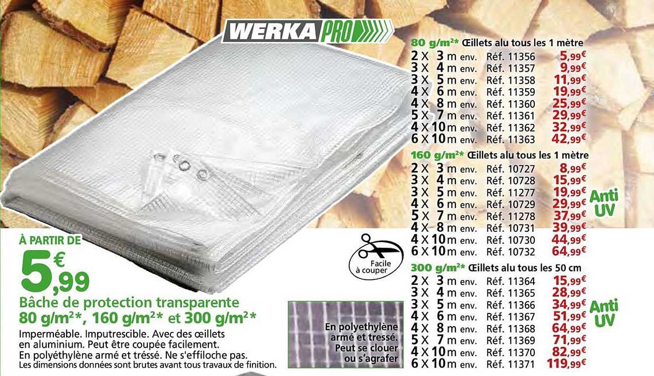 Bâche de protection transparente 80 g/m², 160 g/m² et 300 g/m²