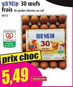BIB'HEIM 30 œufs frais de poules élevées au sol