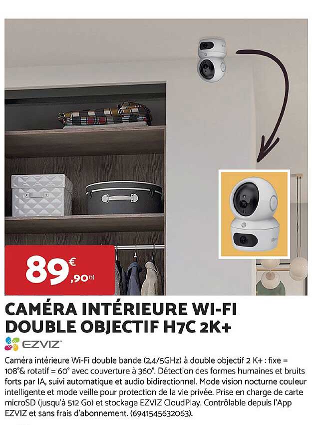 CAMÉRA INTÉRIEURE WI-FI DOUBLE OBJECTIF H7C 2K+