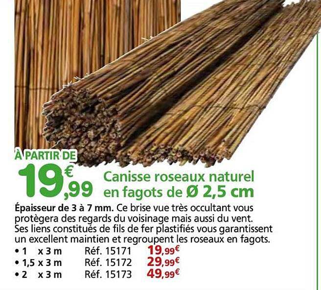 Canisse roseaux naturel en fagots de Ø 2,5 cm