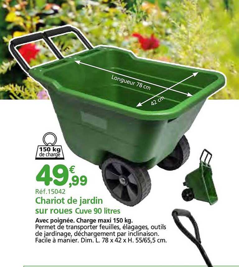 Chariot de jardin sur roues Cuve 90 litres