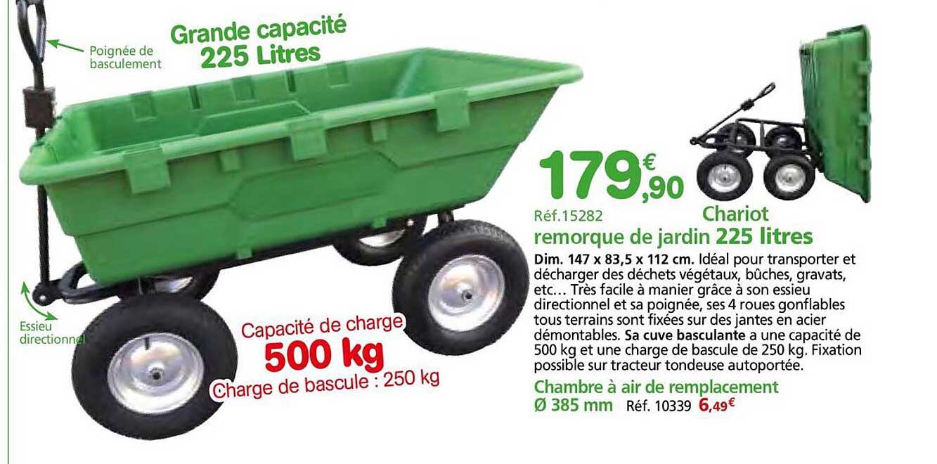 Chariot remorque de jardin 225 litres