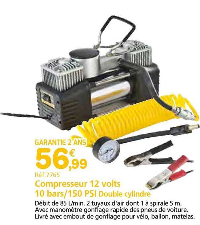 Compresseur 12 volts 10 bars/150 PSI Double cylindre