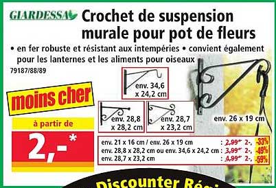 Crochet de suspension murale pour pot de fleurs