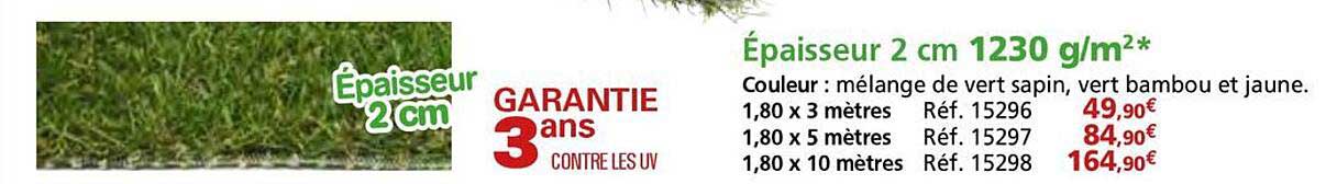 Épaisseur 2 cm 1230 g/m² GARANTIE 3 ans