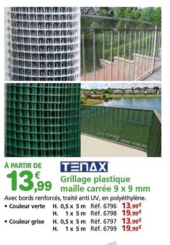 Grillage plastique maille carrée 9 x 9 mm