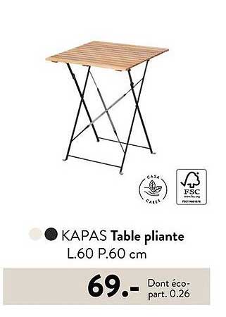 KAPAS Table pliante L.60 P.60 cm