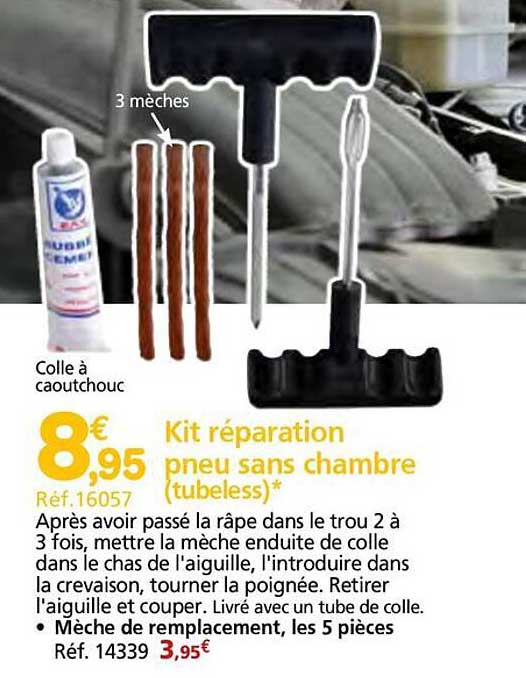 Kit réparation pneu sans chambre (tubeless)*