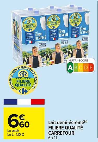 Lait demi-écrémé FILIÈRE QUALITÉ CARREFOUR