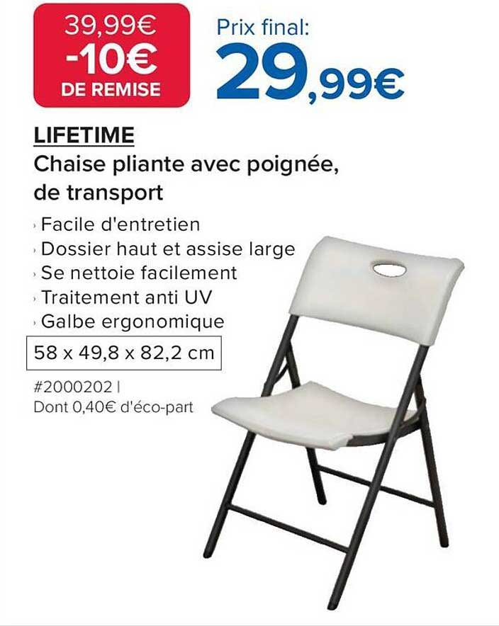 LIFETIME Chaise pliante avec poignée, de transport