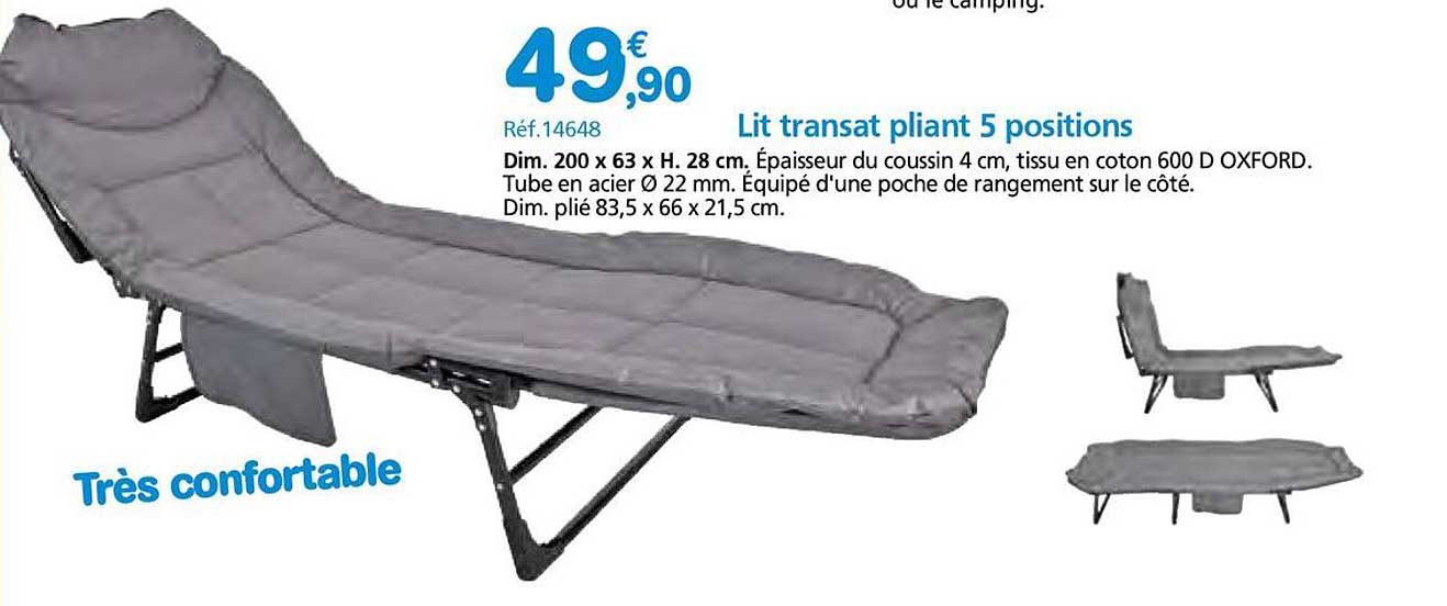 Lit transat pliant 5 positions