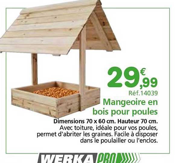 Mangeoire en bois pour poules
