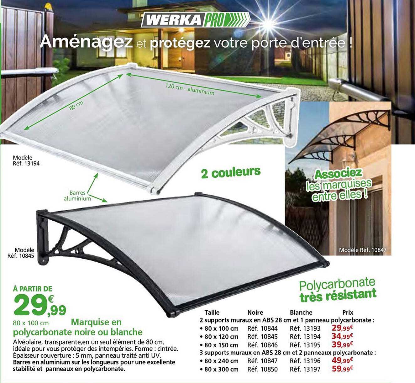 Marquise en polycarbonate noire ou blanche