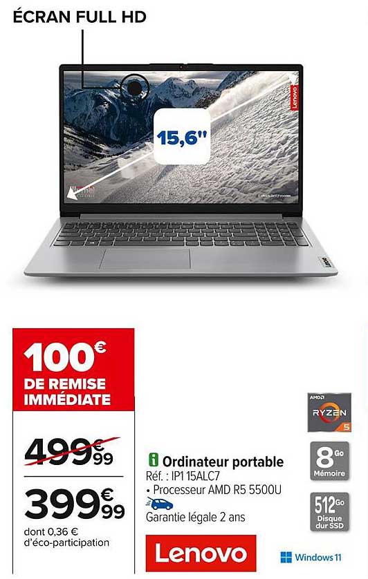 Ordinateur portable Lenovo avec écran Full HD