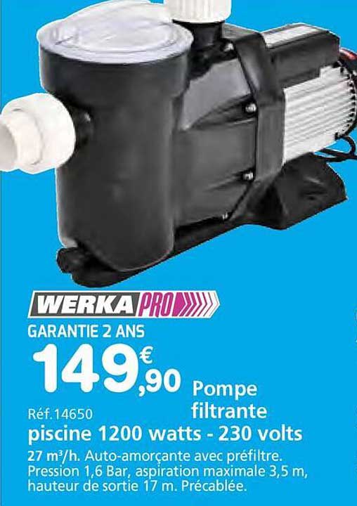 Pompe filtrante piscine 1200 watts - 230 volts