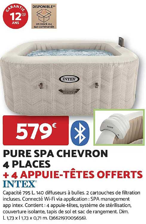 PURE SPA CHEVRON 4 PLACES + 4 APPUIE-TÊTES OFFERTS