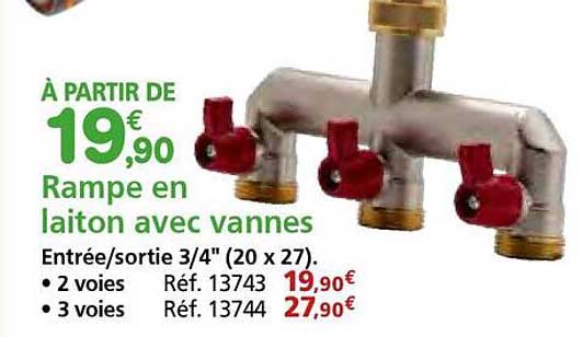 Rampe en laiton avec vannes