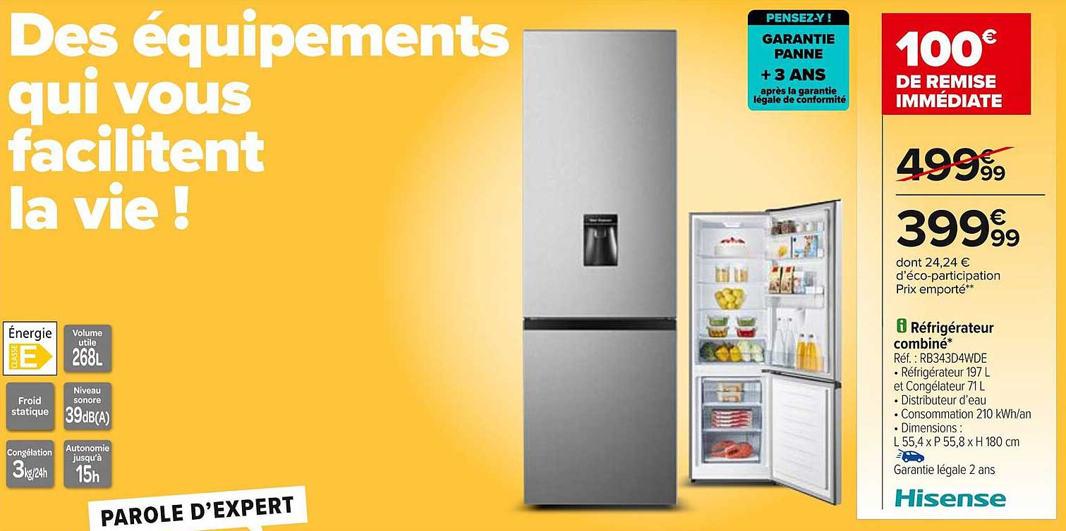 Réfrigérateur combiné Hisense - 100€ de remise immédiate