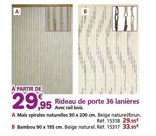 Rideau de porte 36 lanières avec rail bois