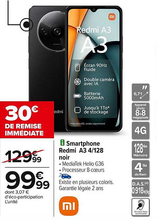 Smartphone Redmi A3 4/128 noir